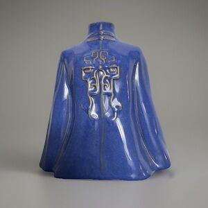 Vintage Asian jacket-style Mandarin-collared robe vase. Blue/Gold. Good Cond.